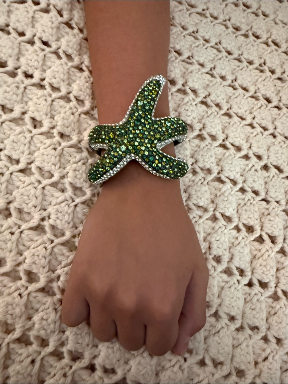 Kenneth Lane rhinestone starfish cuff bracelet  green vintage